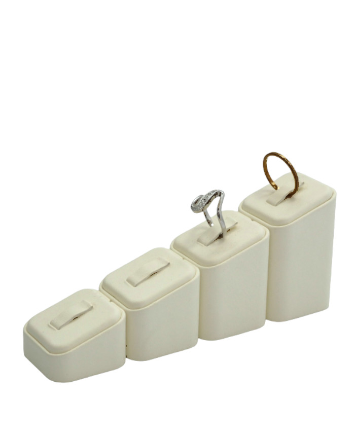 Cream leatherette Jewelry holder for 4 rings.