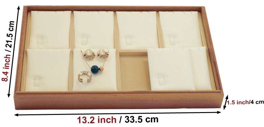 cream wooden tray for 8 Jewelry sets